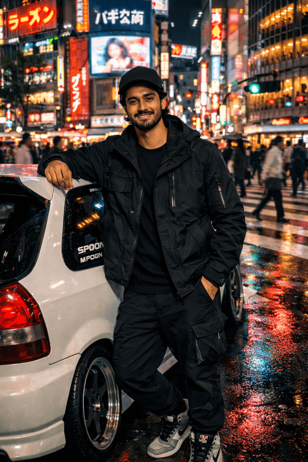 Get a cinematic Shibuya Crossing night photo from your portrait